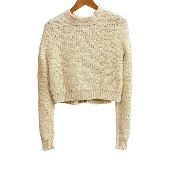 Abercrombie and Fitch Sherpa Knit Teddy Beige Bomber Jacket with Pockets Small - Picture 2 of 7